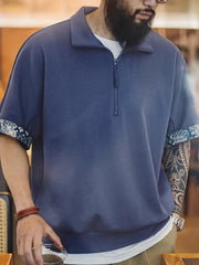 BORO風 ハーフジップポロシャツ