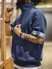 BORO風 ハーフジップポロシャツ