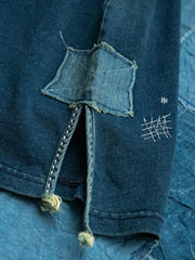 インディゴ 刺繍パッチ ウォッシュド ポロシャツ