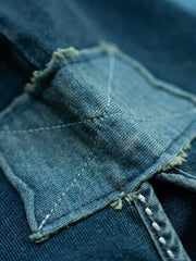 インディゴ 刺繍パッチ ウォッシュド ポロシャツ