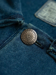 インディゴ 刺繍パッチ ウォッシュド ポロシャツ