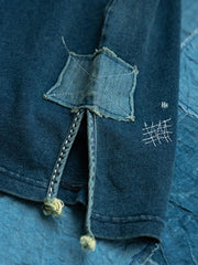 インディゴ 刺繍パッチ ウォッシュド ポロシャツ