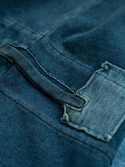 インディゴ 刺繍パッチ ウォッシュド ポロシャツ