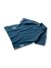 インディゴ 刺繍パッチ ウォッシュド ポロシャツ