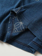 藍染め刺繍ショートスリーブTシャツ