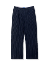 リネン パンツ 藍染ストライプ柄