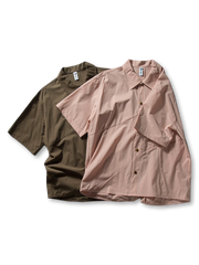 隠しジップポケット スプライス半袖シャツ