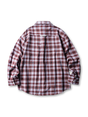 コットン×雪ニール糸の配色チェック生地で仕立てられた長袖シャツ、ややゆったりとしたシルエットコットン×雪ニール糸の配色チェック生地で仕立てられた長袖シャツ、ややゆったりとしたシルエット