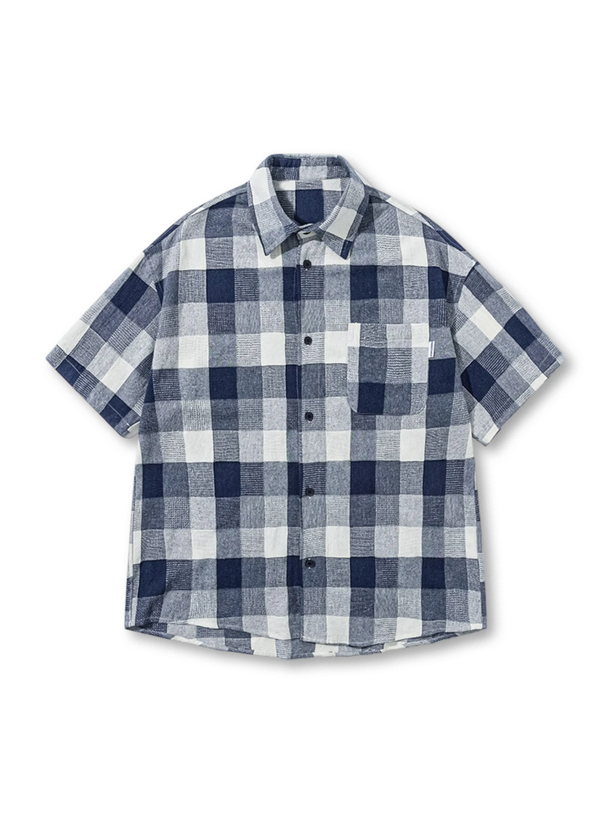 グレートーンのギンガムチェック半袖シャツ