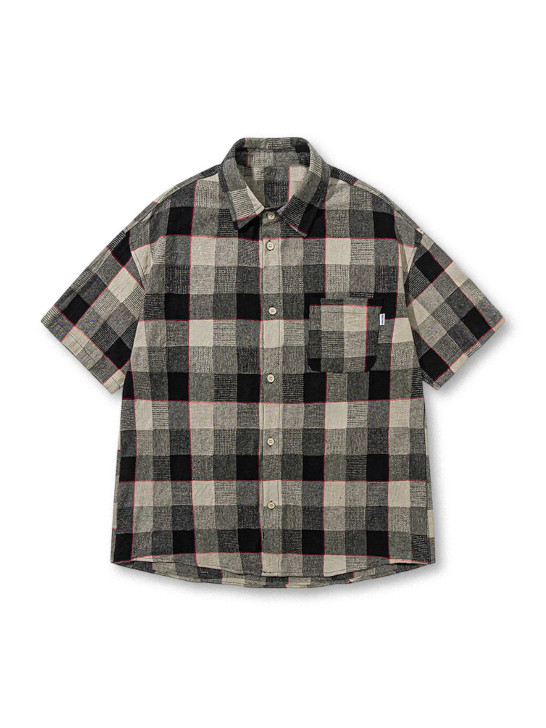グレートーンのギンガムチェック半袖シャツ