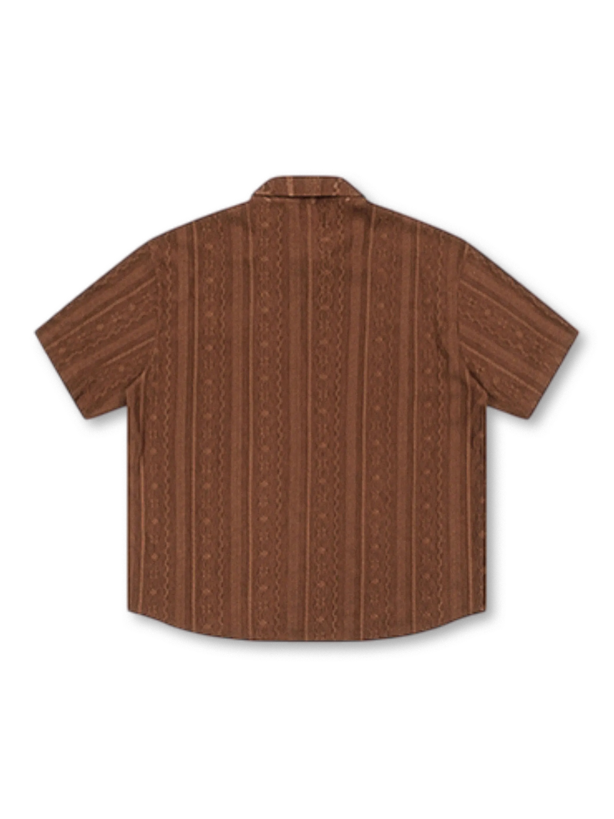 ブラウンの透かしジャカード織りショートスリーブシャツ全体