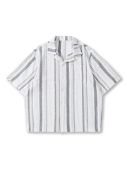 ブラウンストライプの開襟シャツ