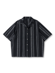 ブラウンストライプの開襟シャツ