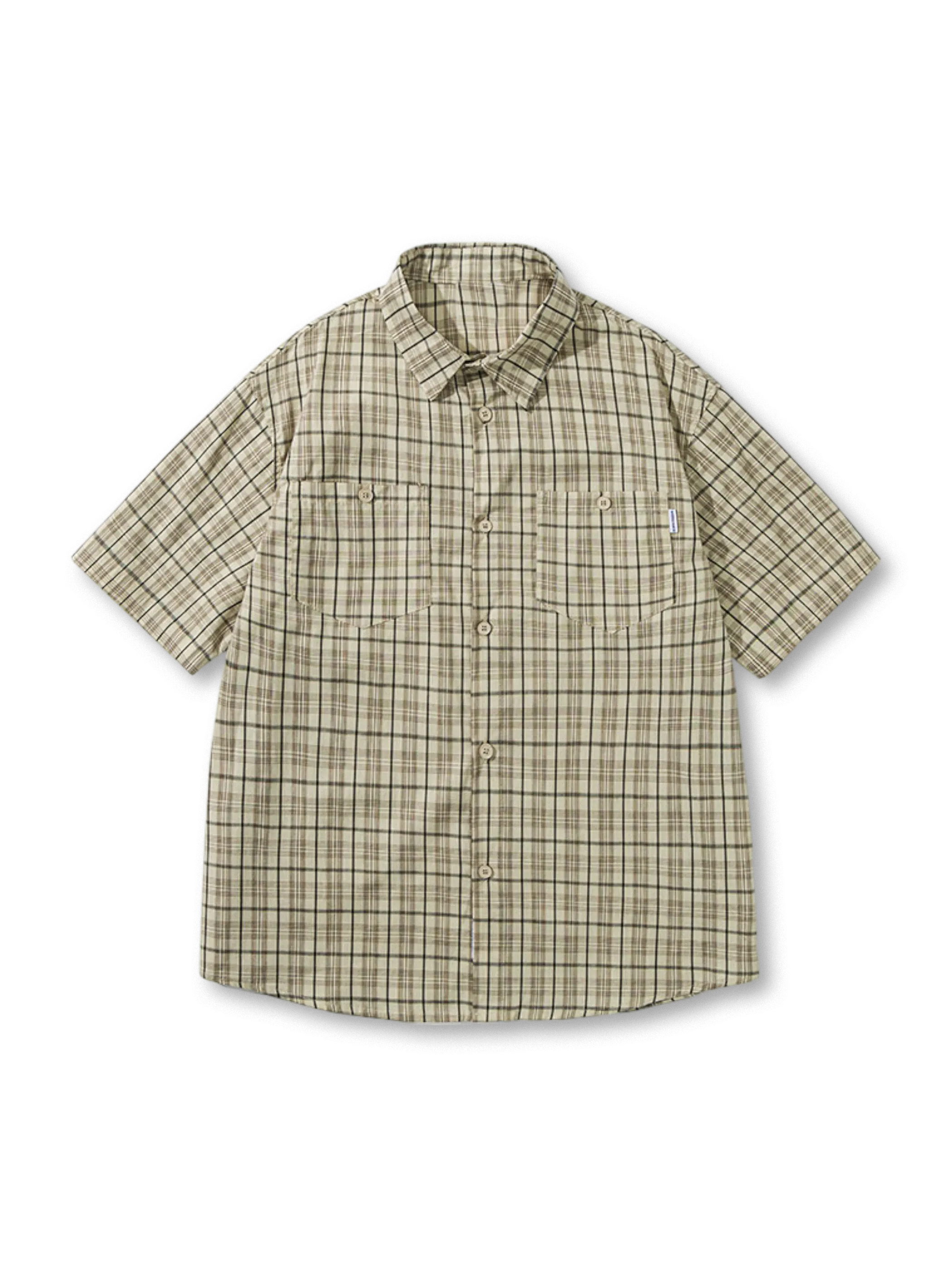 アースカラーのチェック柄ショートスリーブシャツ