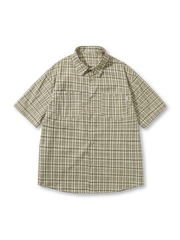 アースカラーのチェック柄ショートスリーブシャツ