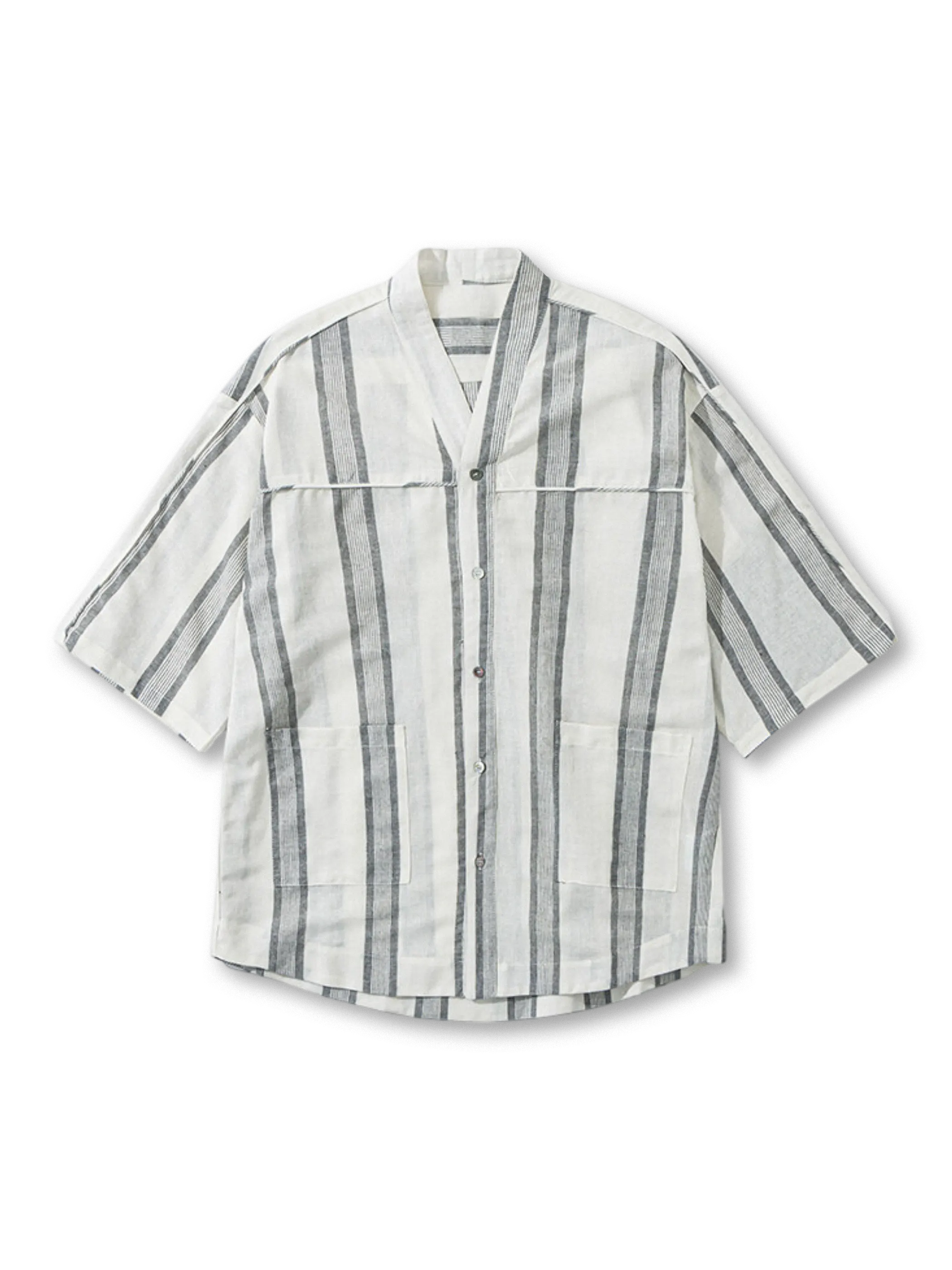 羽織風デザインのストライプ半袖シャツ