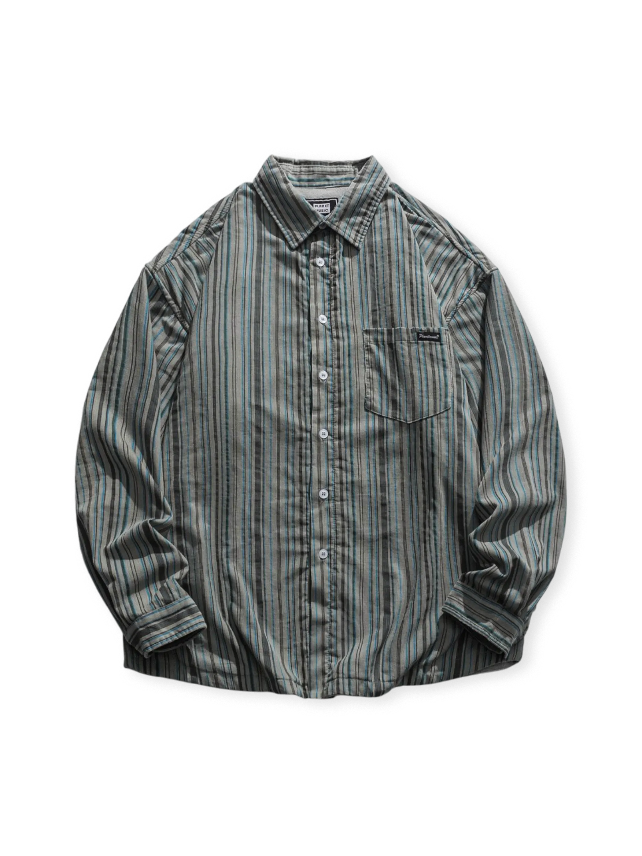 復古ストライプフリースシャツの全体外観