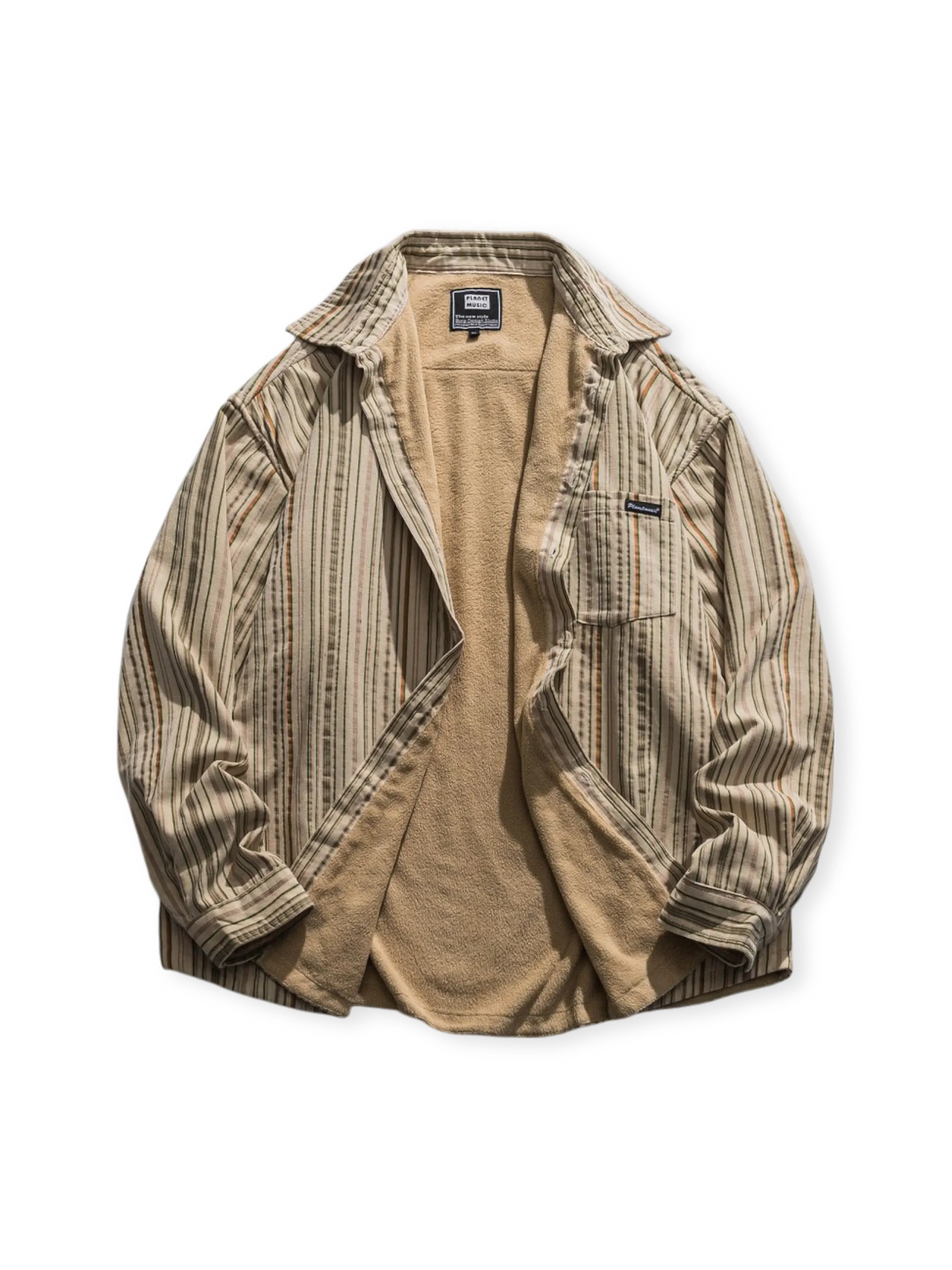 復古ストライプフリースシャツの全体外観