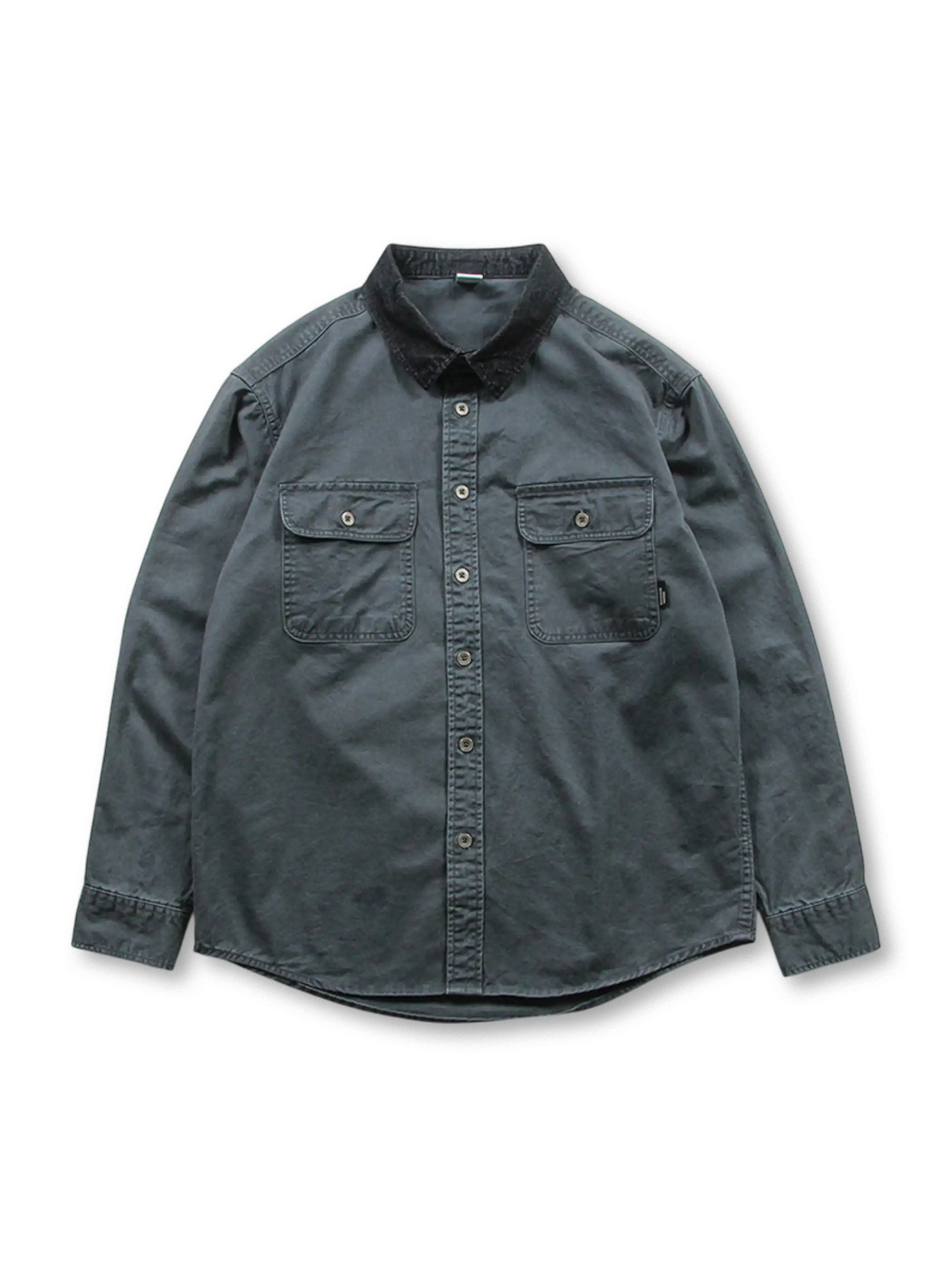 ベージュ×ブラウンのデトロイトカラーブロックワークシャツ全体図