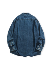 ヴィンテージウォッシュの立ち襟デニムシャツ全体外観