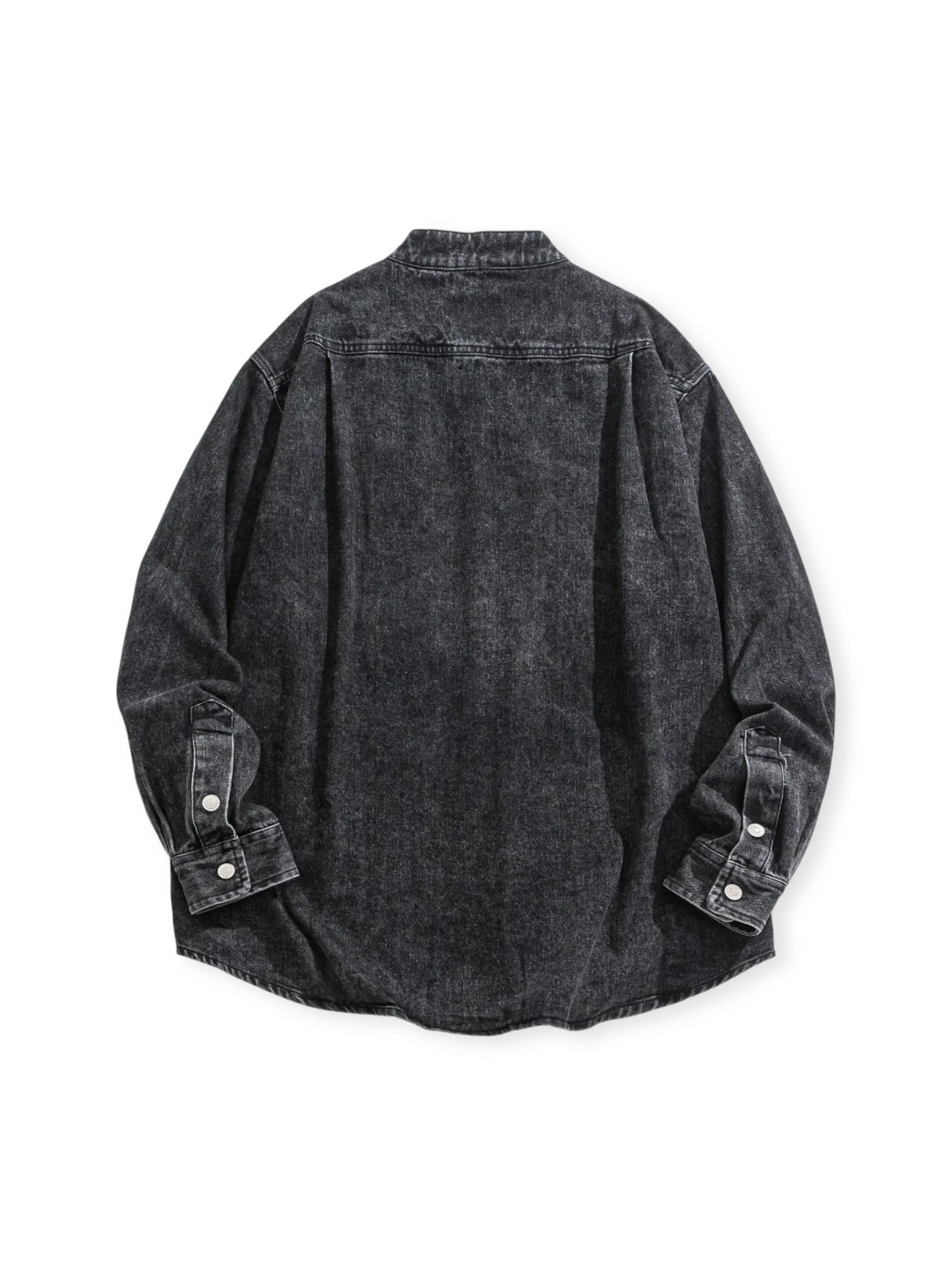 ヴィンテージウォッシュの立ち襟デニムシャツ全体外観