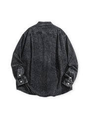 ヴィンテージウォッシュの立ち襟デニムシャツ全体外観