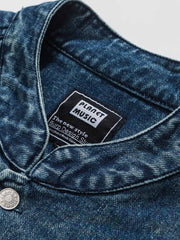 スタンドカラー ヴィンテージウォッシュデニムシャツ