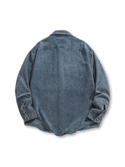 雪花柄ウォッシュ加工が施された長袖デニムシャツ全体像