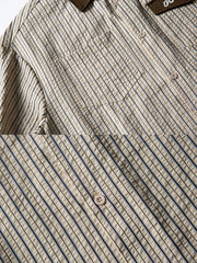 テクスチャードストライプ半袖ワークシャツ