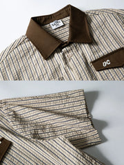 テクスチャードストライプ半袖ワークシャツ