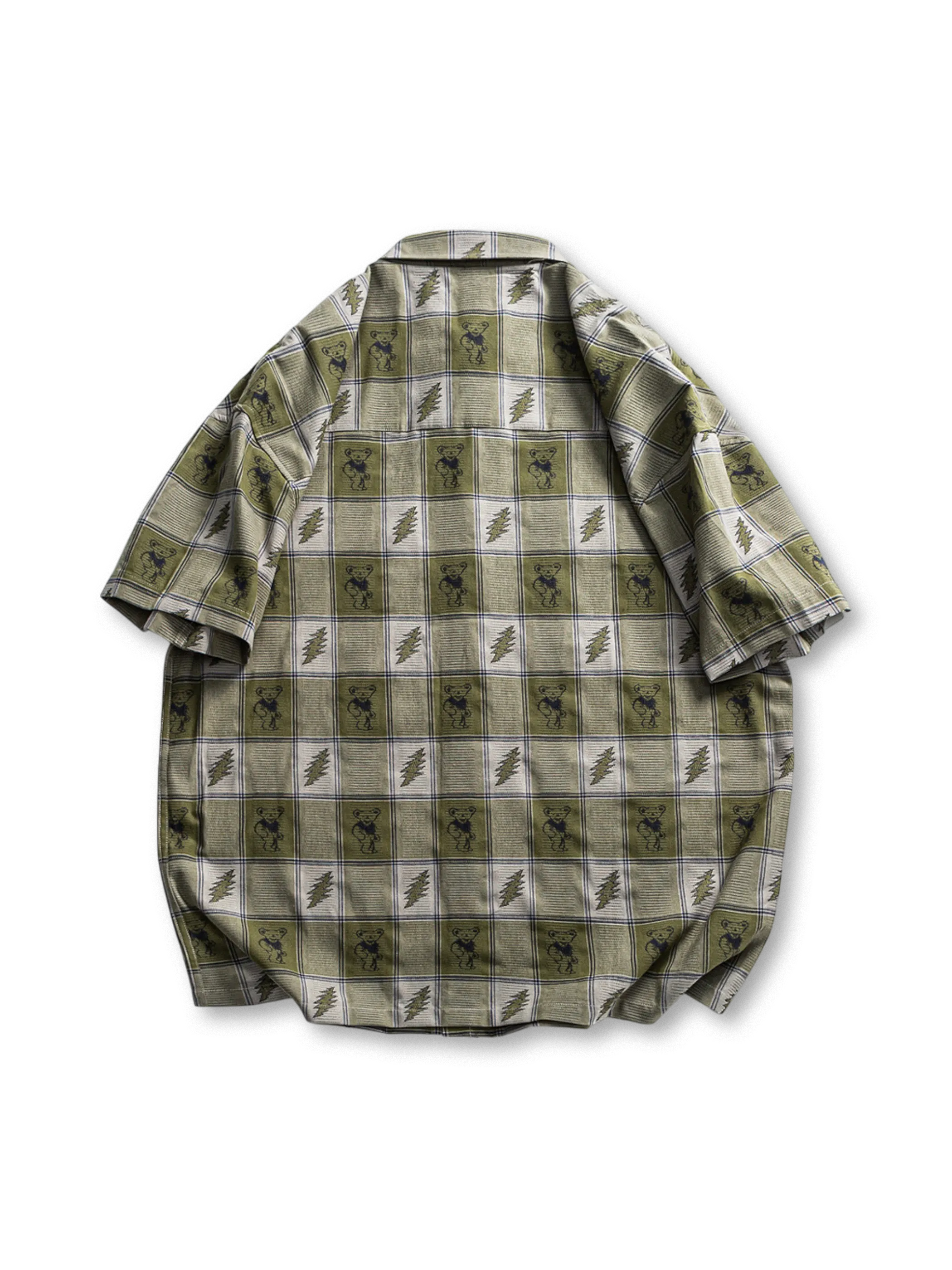 ヴィンテージ風チェック柄花柄シャツ