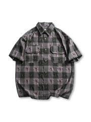 ヴィンテージ風チェック柄花柄シャツ