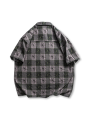 ヴィンテージ風チェック柄花柄シャツ