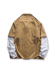 コットンツイル生地のレイヤード風ワークシャツ全体像