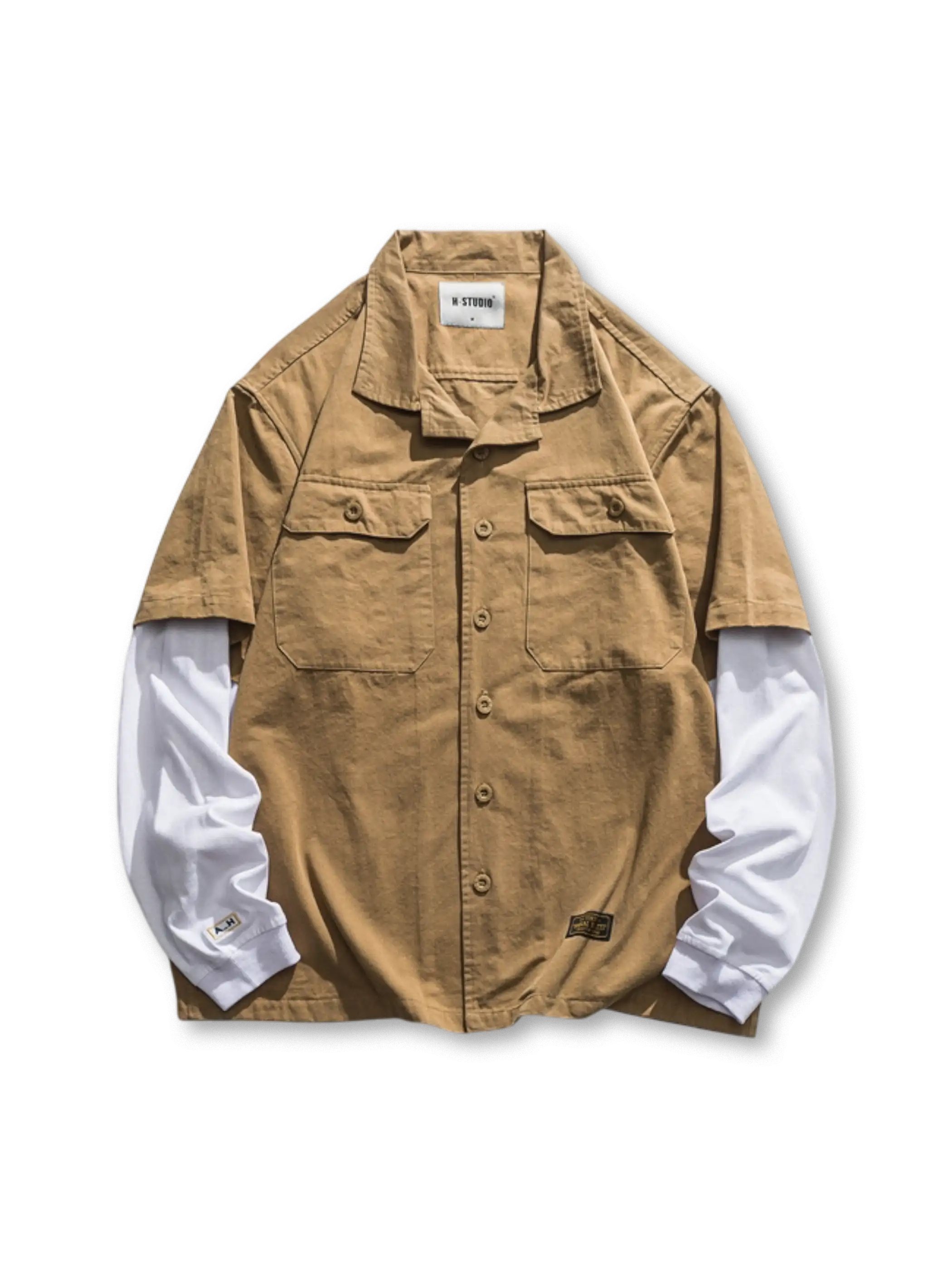 コットンツイル生地のレイヤード風ワークシャツ全体像