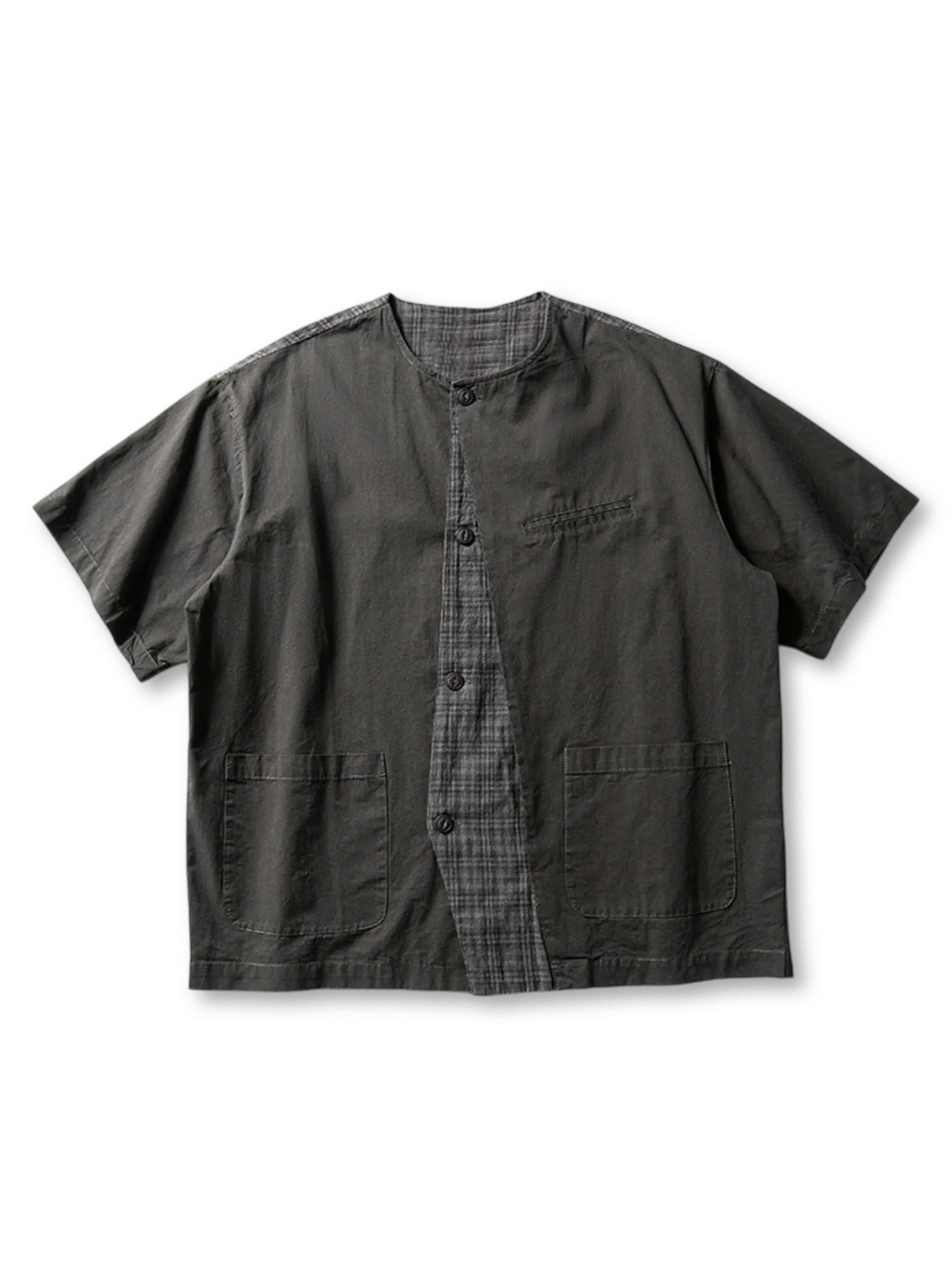 ノーカラーパネルレイヤードシャツ正面全体