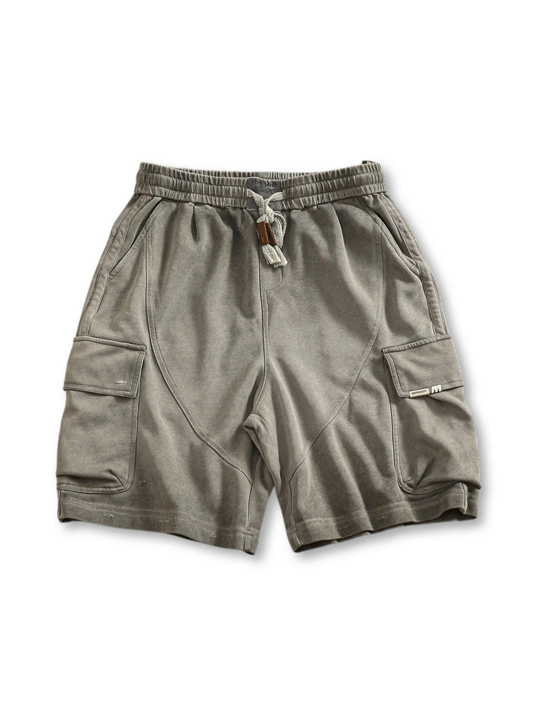 ヴィンテージ加工 カーゴショーツ メンズ グレー サイドポケット付き 夏用ショートパンツ