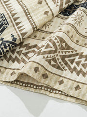 エスニックモチーフ着流し襟半袖シャツ