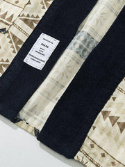 エスニックモチーフ着流し襟半袖シャツ