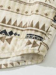 エスニックモチーフ着流し襟半袖シャツ