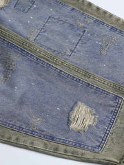 カラーブロックパッチワークヴィンテージデニムパンツ