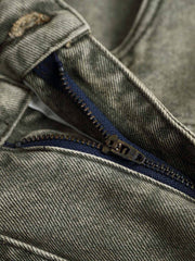 カラーブロックパッチワークヴィンテージデニムパンツ