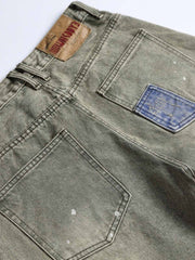 カラーブロックパッチワークヴィンテージデニムパンツ