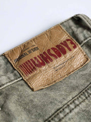 カラーブロックパッチワークヴィンテージデニムパンツ