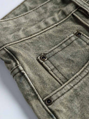 カラーブロックパッチワークヴィンテージデニムパンツ