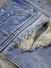 カラーブロックパッチワークヴィンテージデニムパンツ