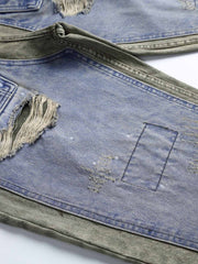 カラーブロックパッチワークヴィンテージデニムパンツ