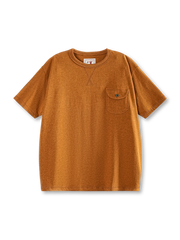 花色糸特有のムラ感が楽しめるヘビーウェイトTシャツ、フロントポケットに牛角ボタンが付いている