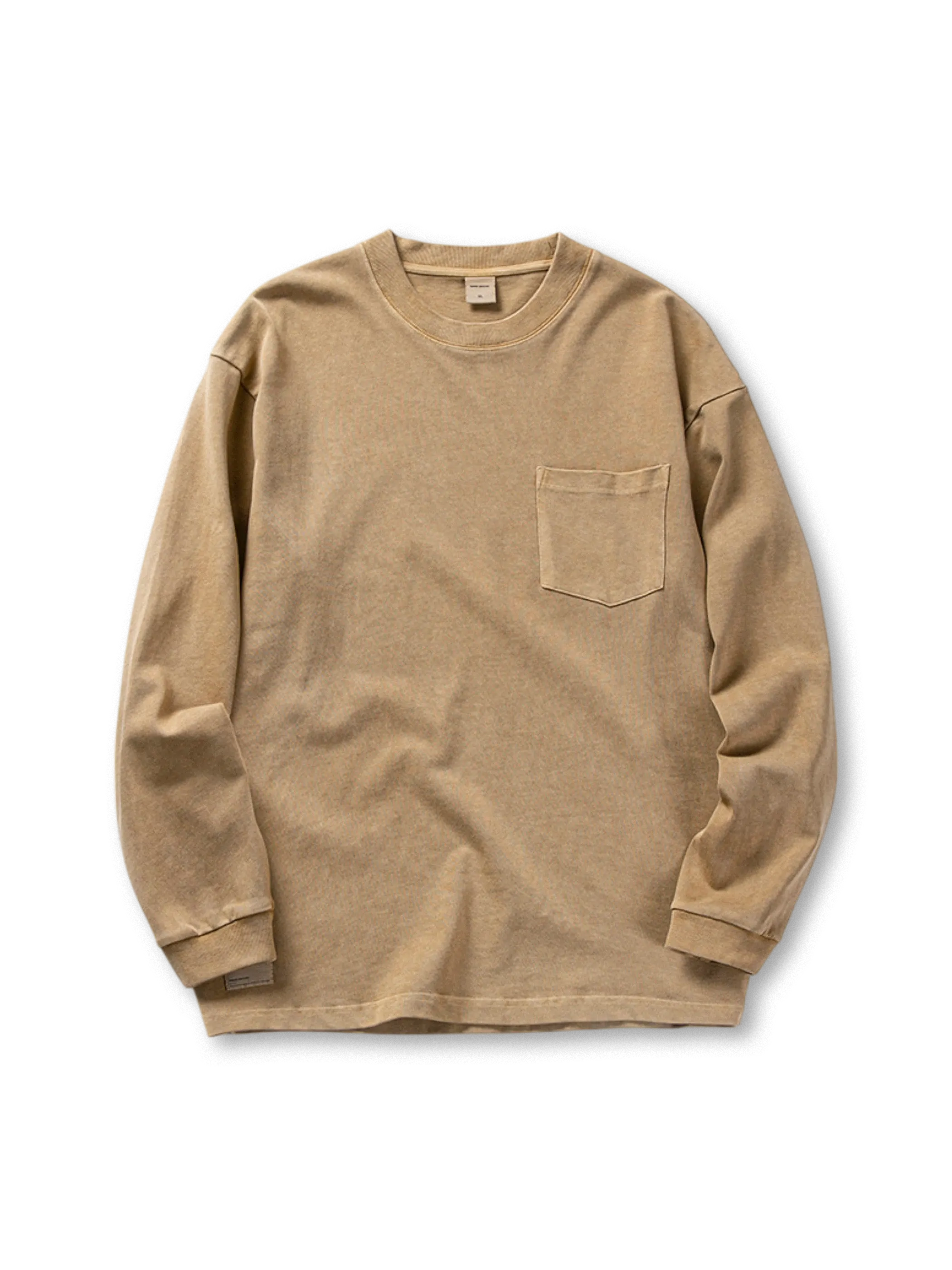 胸ポケット付き長袖Tシャツ、リブ仕様の袖口