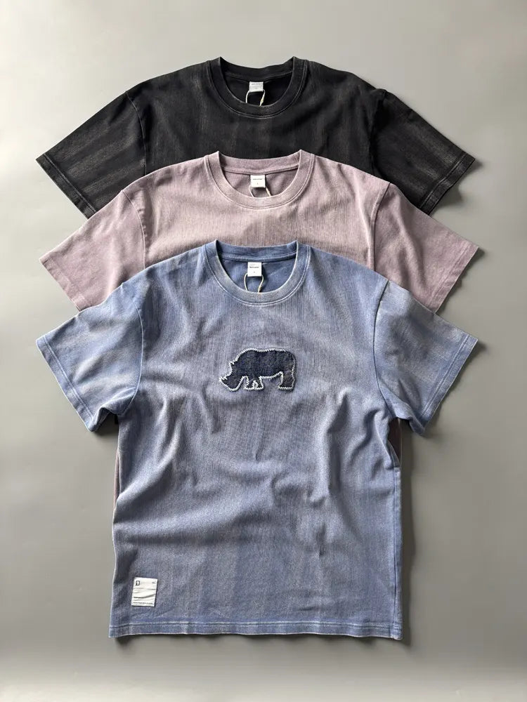 パッチ刺繍入りガーメントダイTシャツ